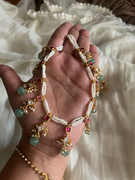 Kundan drop pearl necklace with studs
