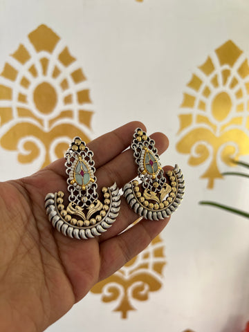 Kundan German silver dual tone earrings