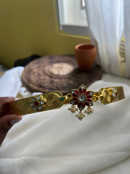 Kundan Flower hip belt