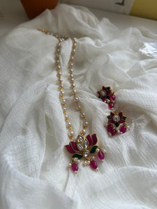 Enamel lotus pendant maala  with studs
