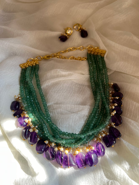 Lavender green beads choker with studs