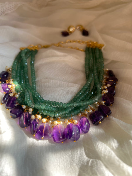 Lavender green beads choker with studs