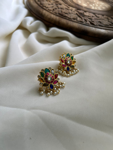 Kundan Navaratna lotus studs