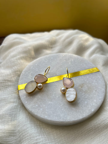 Baby pink pearl hook earrings