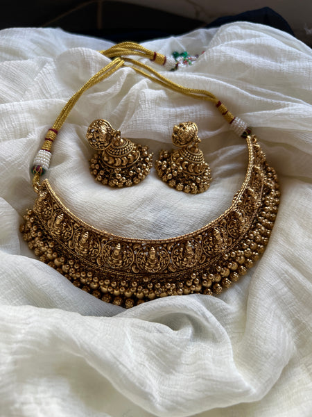 Antique lakshmi thushi style choker with jhumkas