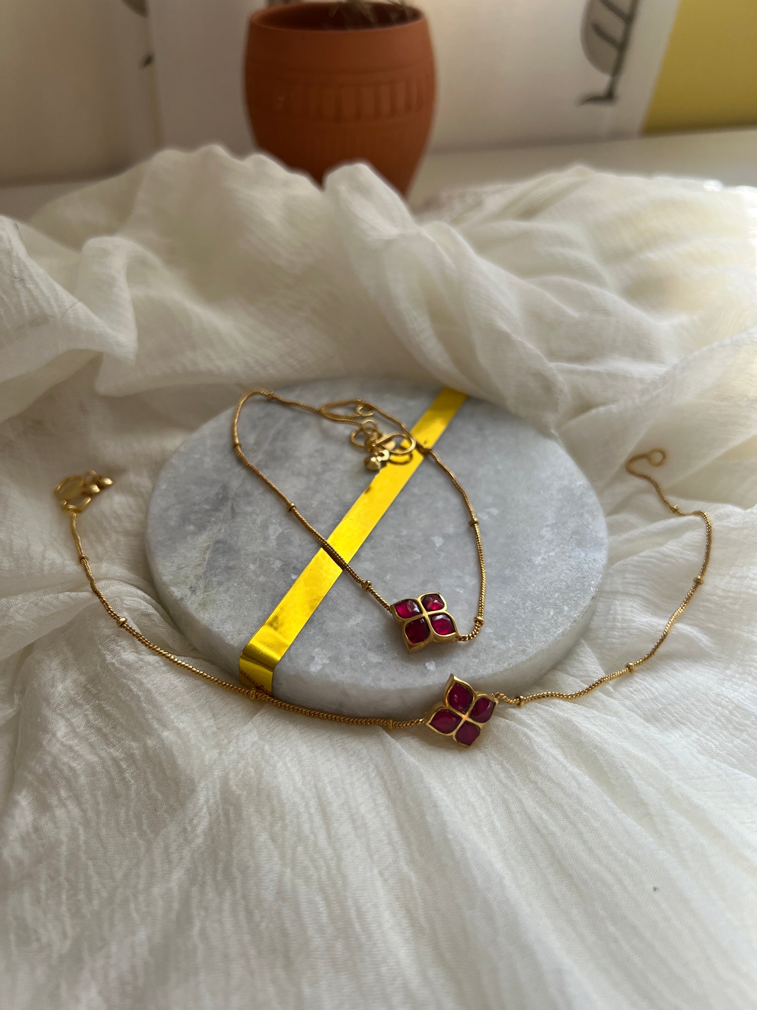 Kundan clover delicate anklets