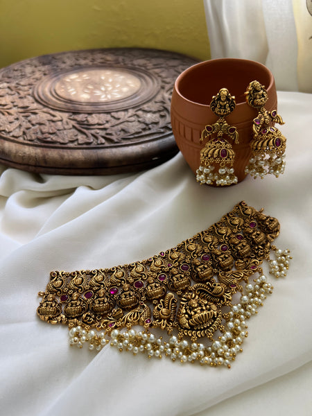 Antique lakshmi kemp choker with jhumkas