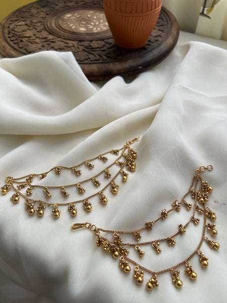Antique gold drops bridal layer earring chain