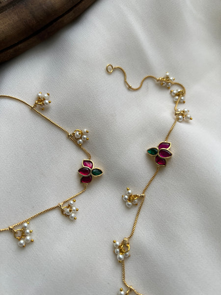 Kundan lotus pearl anklets