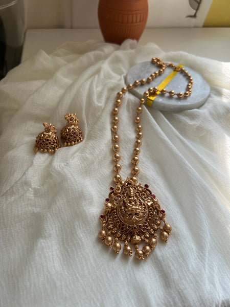 Lakshmi with elephant detail pendant maala with jhumkas