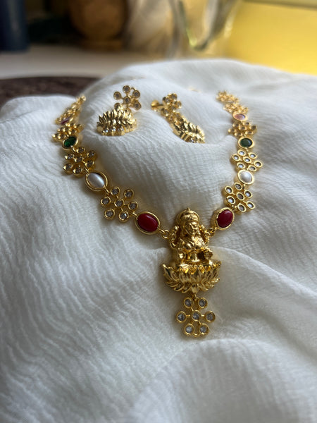 Navaratna flower Lakshmi necklace with studs