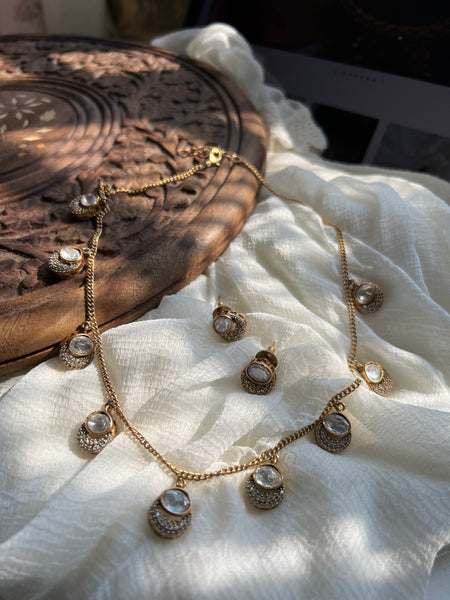 Moissante drops in delicate chain with studs