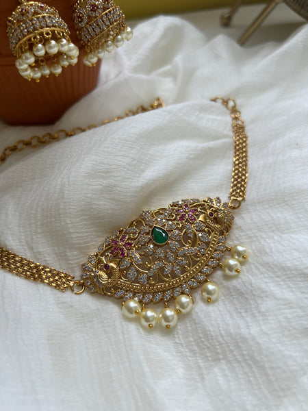 Cutwork choker with jhumkas