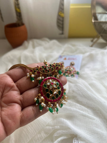 Enamel Kundan work necklace with Chaandbalis