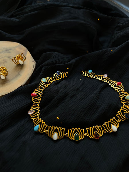 Minimalist lotus necklace with studs