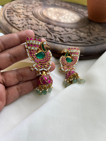 Peacock bridal Kundan jhumkas