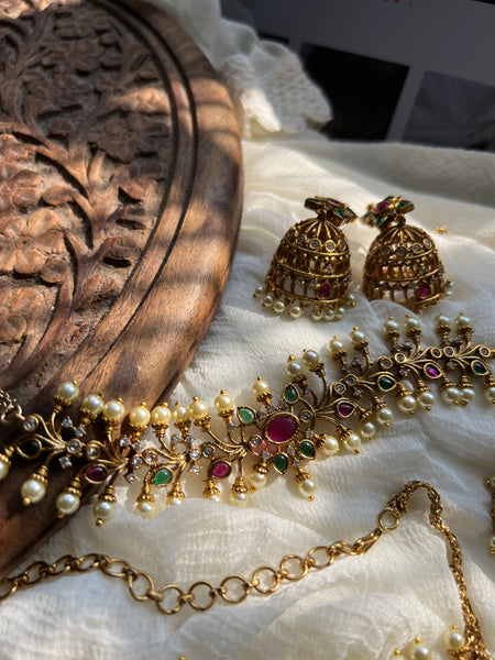 Kemp pearl choker with matching jhumkas