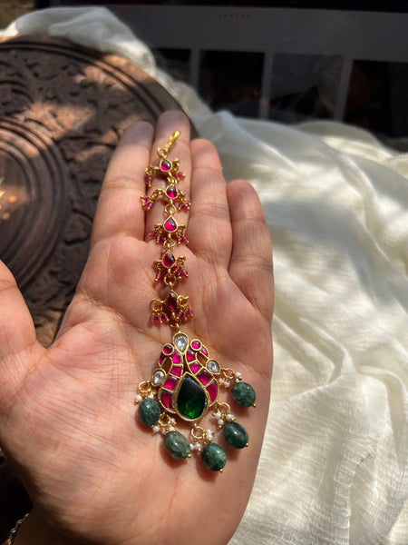 Dual peacock Kundan nethi chutti