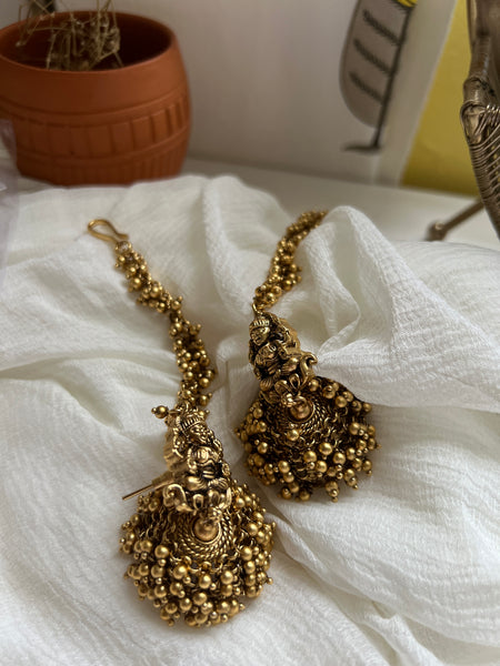 Nagas Lakshmi cluster bead earrings chain jhumkas
