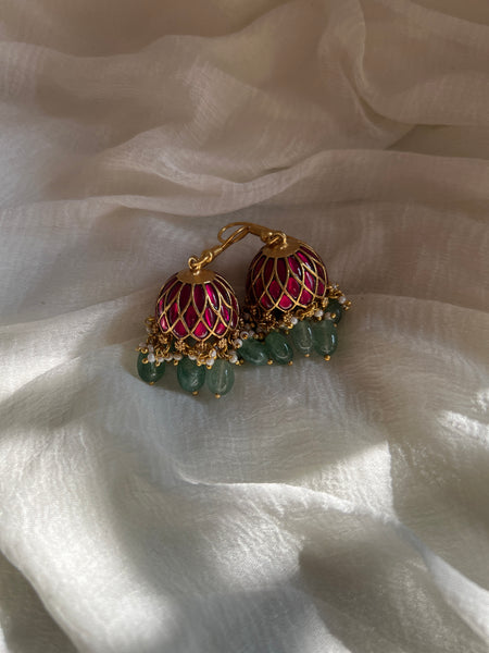 Kundan ruby Jhumkas in a hook