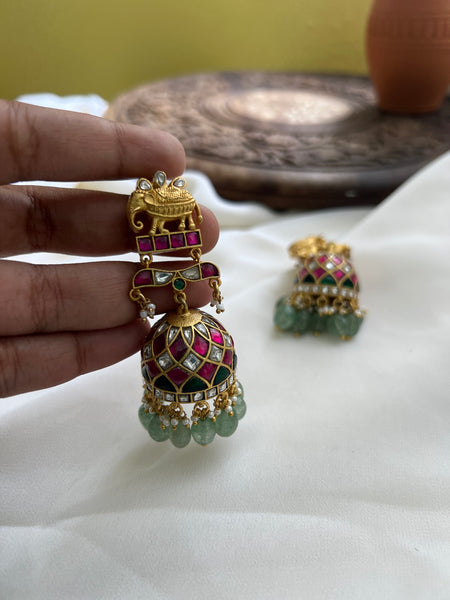 Elephant Kundan bridal jhumkas