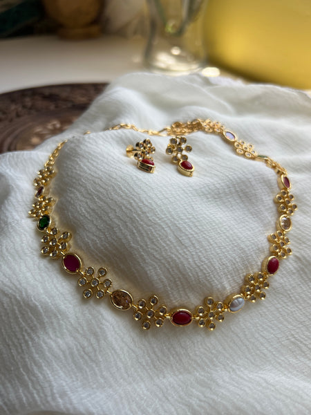 Navaratna flower necklace with studs