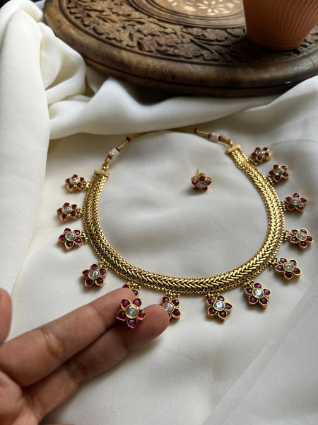 Ruby flower antique necklace with studs