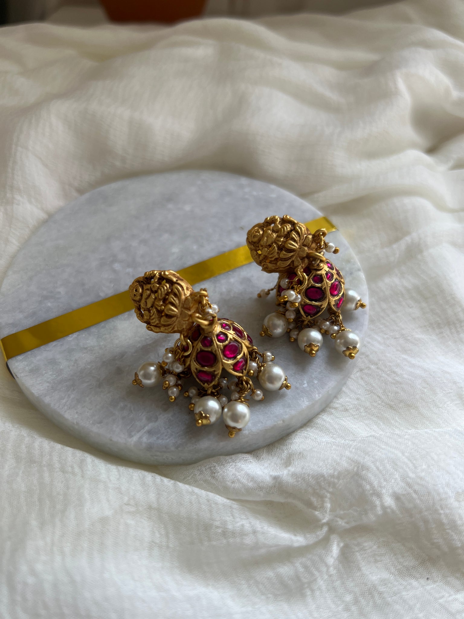 Temple kundan Lakshmi jhumkas
