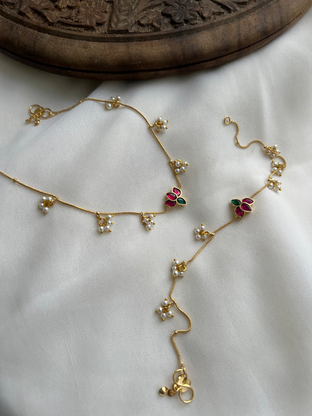 Kundan lotus pearl anklets