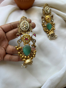 Kundan mayoora jumbo jhumkas