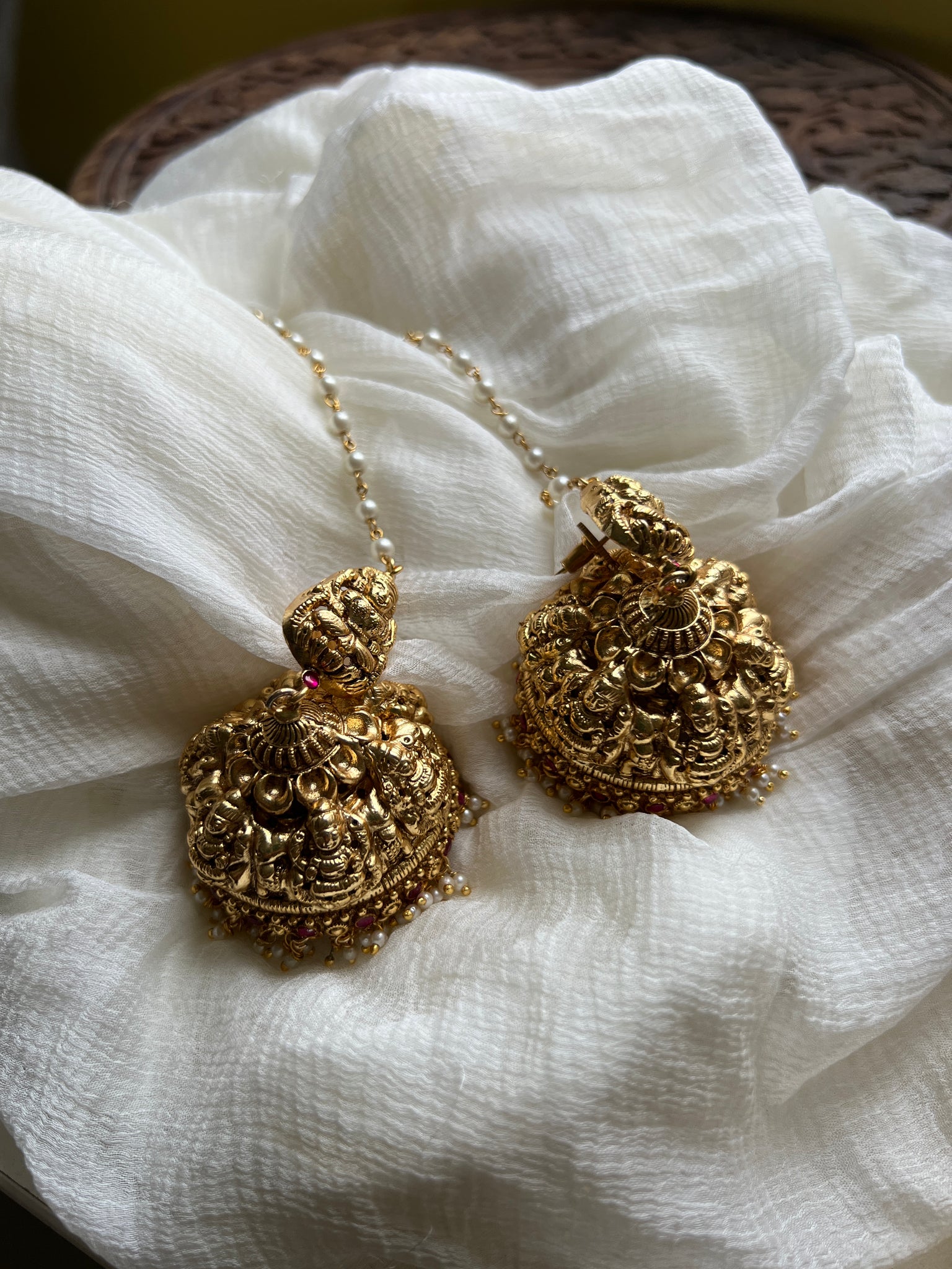Premium Nagas Lakshmi jhumkas with small Kundan stones