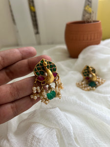 3D peacock Kundan jumbo studs