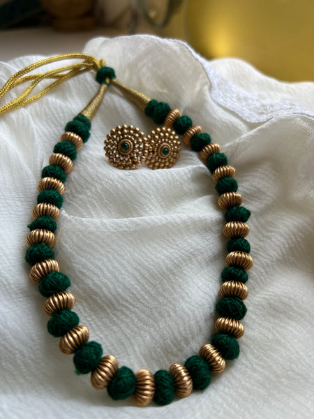 Antique bead thread Mala with studs