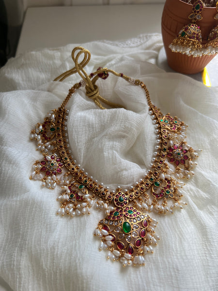 Kemp matte guttapusalu necklace with jhumkas