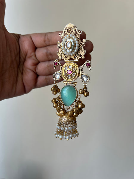 Kundan mayoora jumbo jhumkas