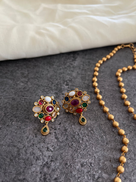 Navarathna flower attigai with earrings
