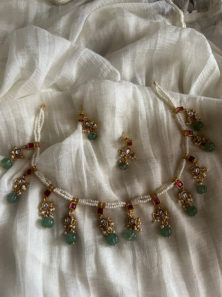 Kundan drop pearl necklace with studs