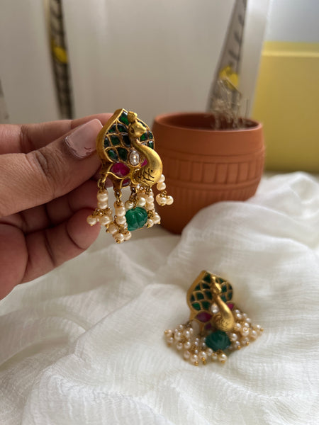 3D peacock Kundan jumbo studs