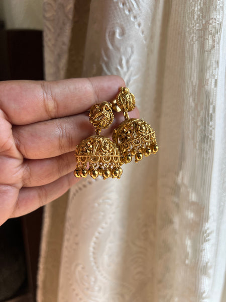 Antique cutwork Mayuri jhumkas