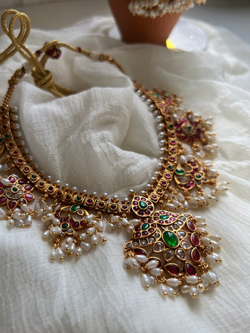 Kemp matte guttapusalu necklace with jhumkas