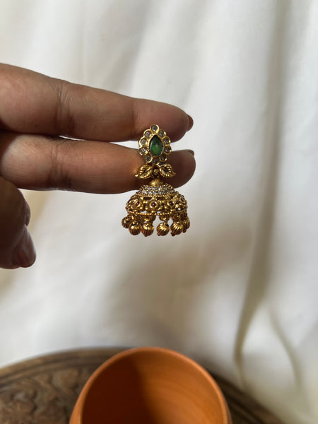 Antique emerald mini jhumkas