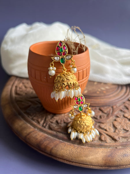 Kundan manga rice pearl jhumkas