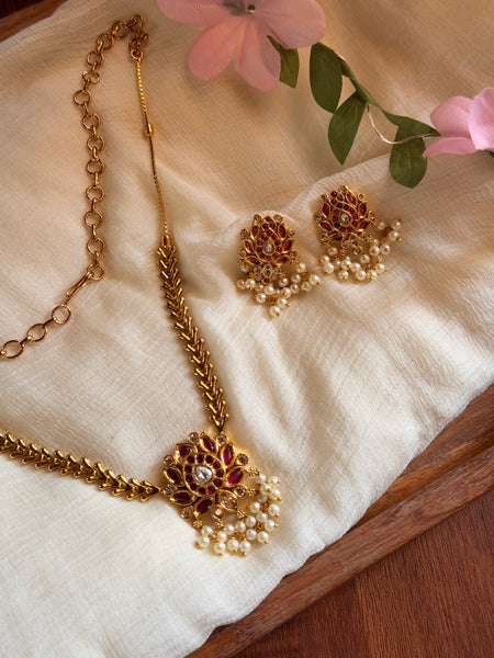 Ruby lotus necklace with studs