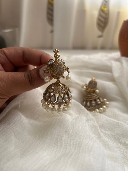 3D stone peacock jhumkas