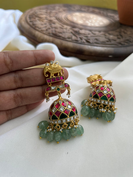 Elephant Kundan bridal jhumkas