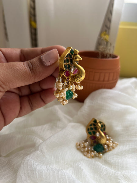 3D peacock Kundan jumbo studs