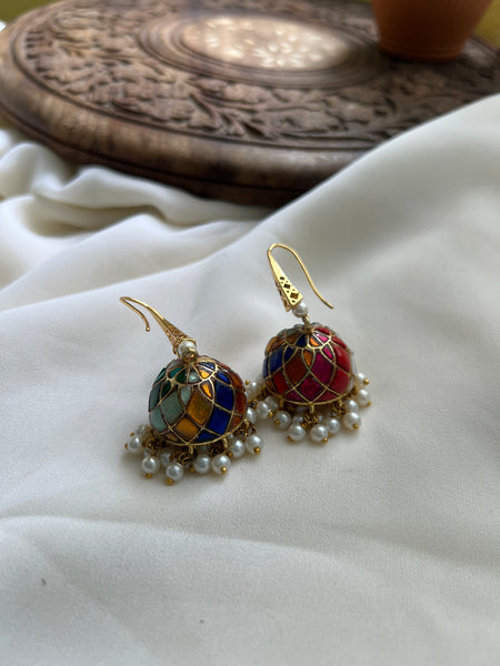 Kundan Navaratna hook jumbo jhumkas