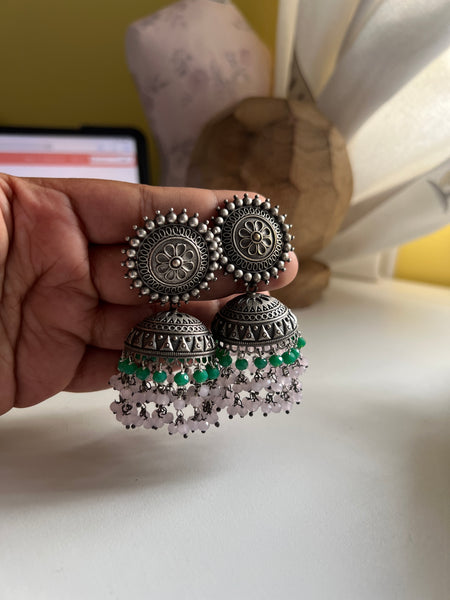 Antique chakra jhumkas with beads