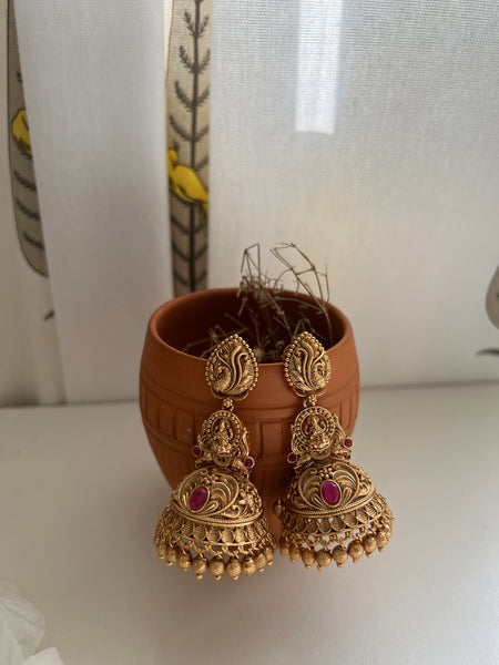 Peacock Lakshmi matte jhumkas