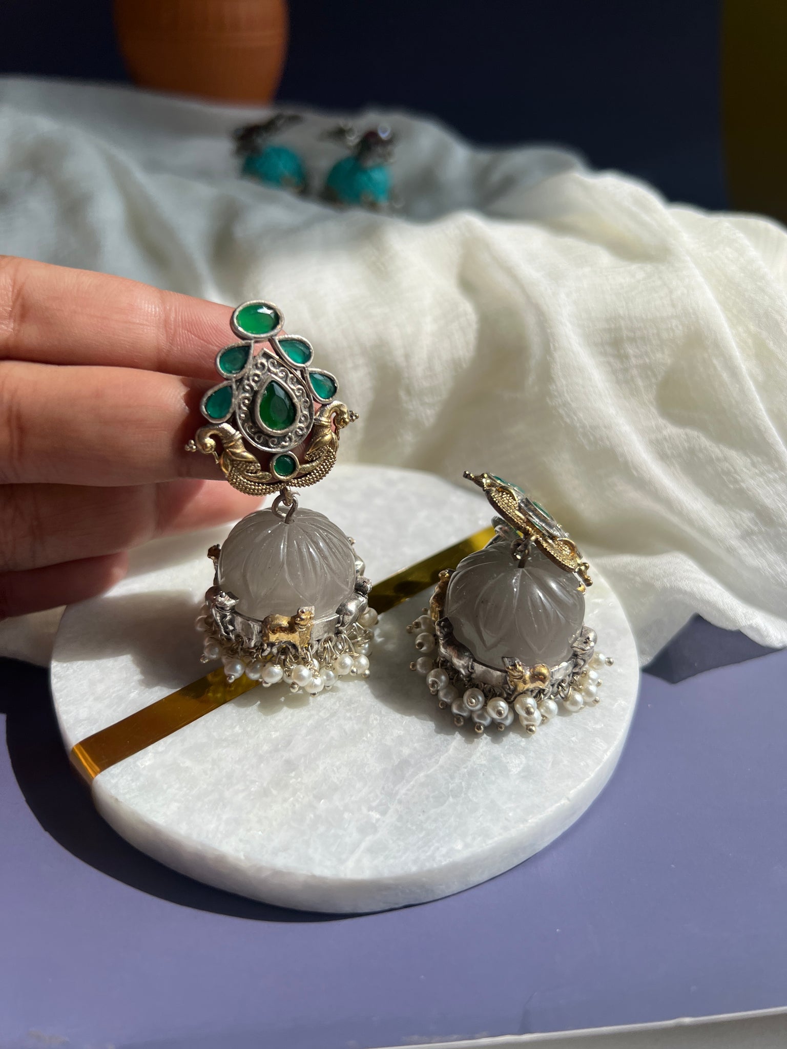 Stone jhumkas on sale